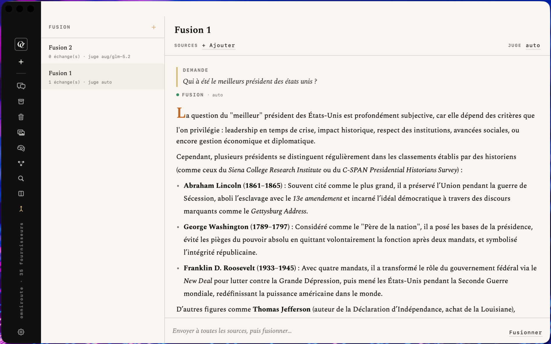 OmniChat, mode Fusion, capture d'écran réelle